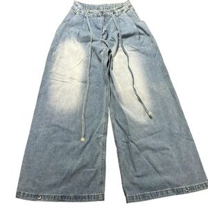 PANTELIKE Womens Super Wide Leg Jeans 28x28 Light Wash Faded Y2K Relaxed Pants